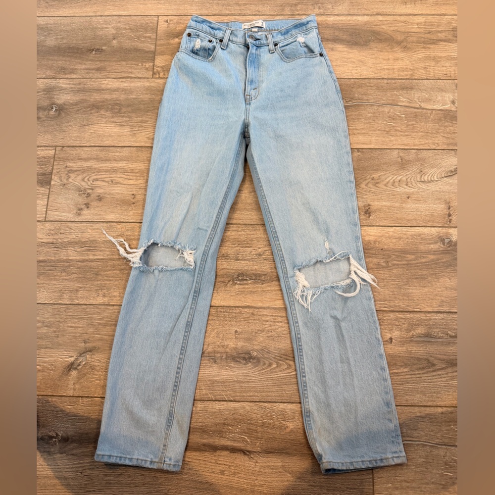 Abercrombie & Fitch Light Blue Ripped Curve Love Skinny Jeans